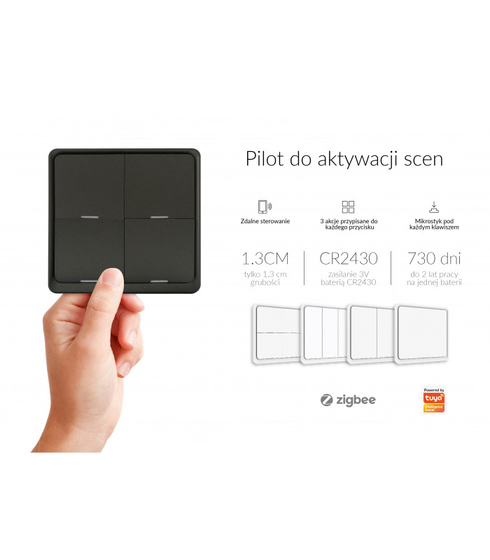 Bezprzewodowy 4 kanałowy pilot ZigBee 12 scen Tuya kolor czarny