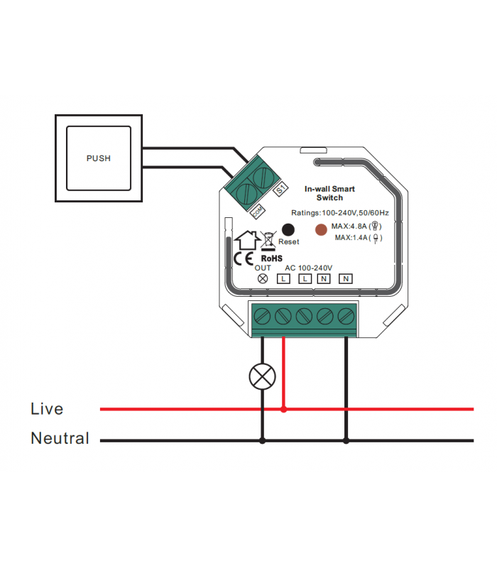 Pojedynczy przekaźnik, włącznik ZigBee 3.0 bez przewodu neutralnego N
