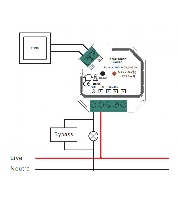 Pojedynczy przekaźnik, włącznik ZigBee 3.0 bez przewodu neutralnego N