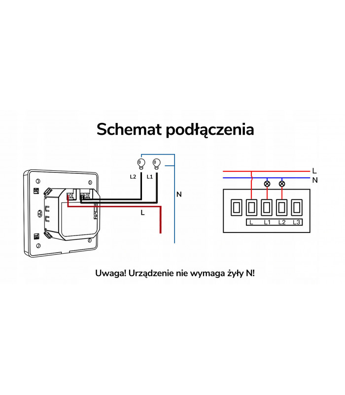 Podwójny włącznik ZigBee Tuya bez przewodu N z przekaźnikiem