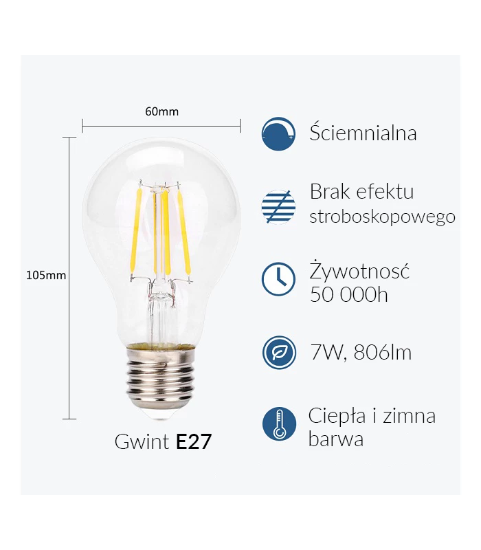 Żarówka ZigBee LED filament 7W E27 kompatybilna z Philips Hue i Tuya